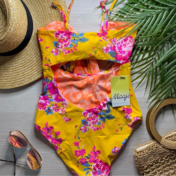 Maaji Reversible Floral Golden Cutout Tie One Piece - Picture 4 of 9